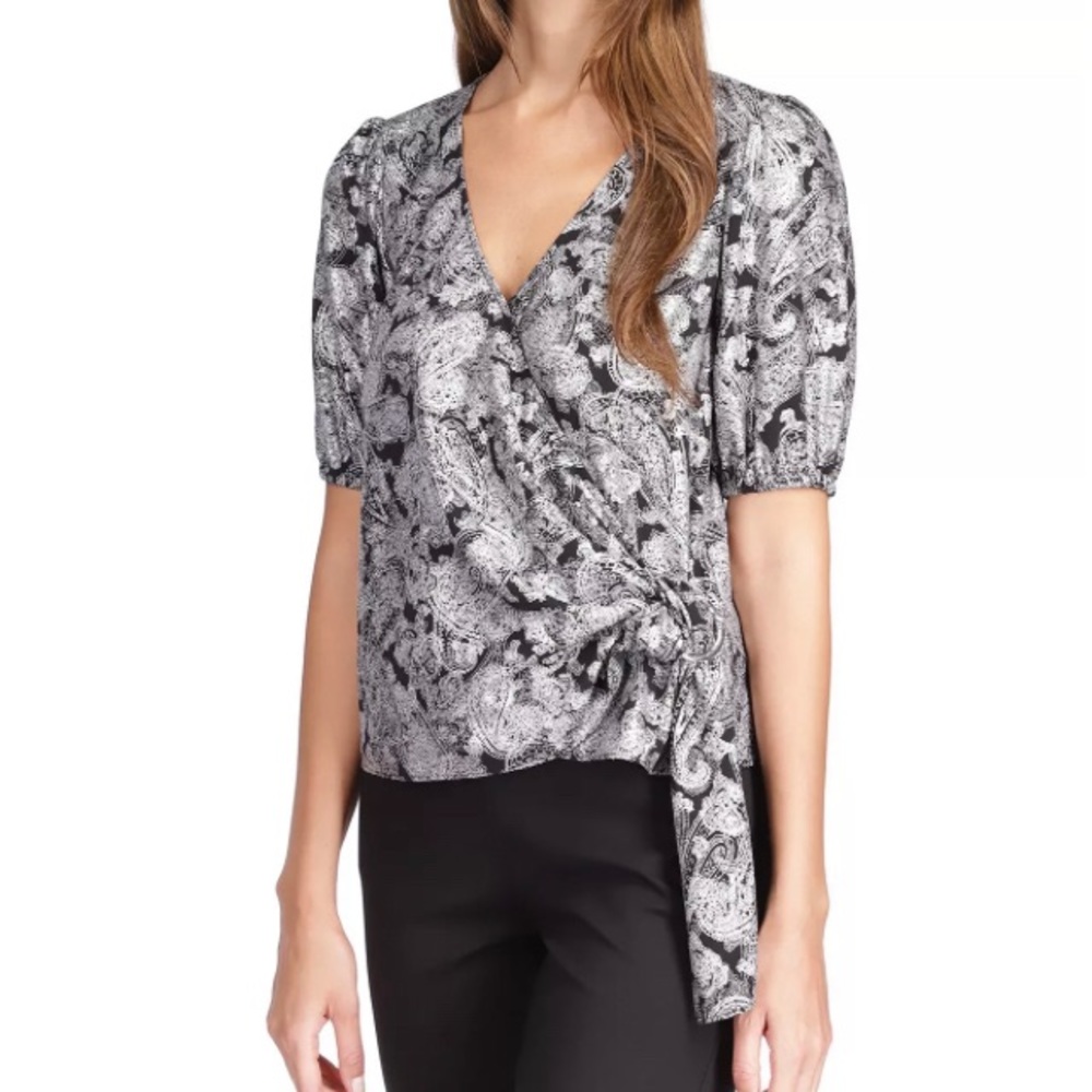 MICHAEL MICHAEL KORS Metallic Paisley Wrap Top